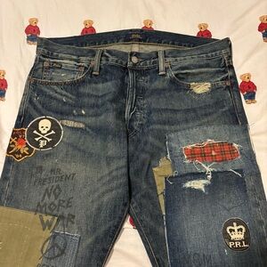 Polo Ralph Lauren Skull Patchwork Distressed Jeans Military Men’s 34x32